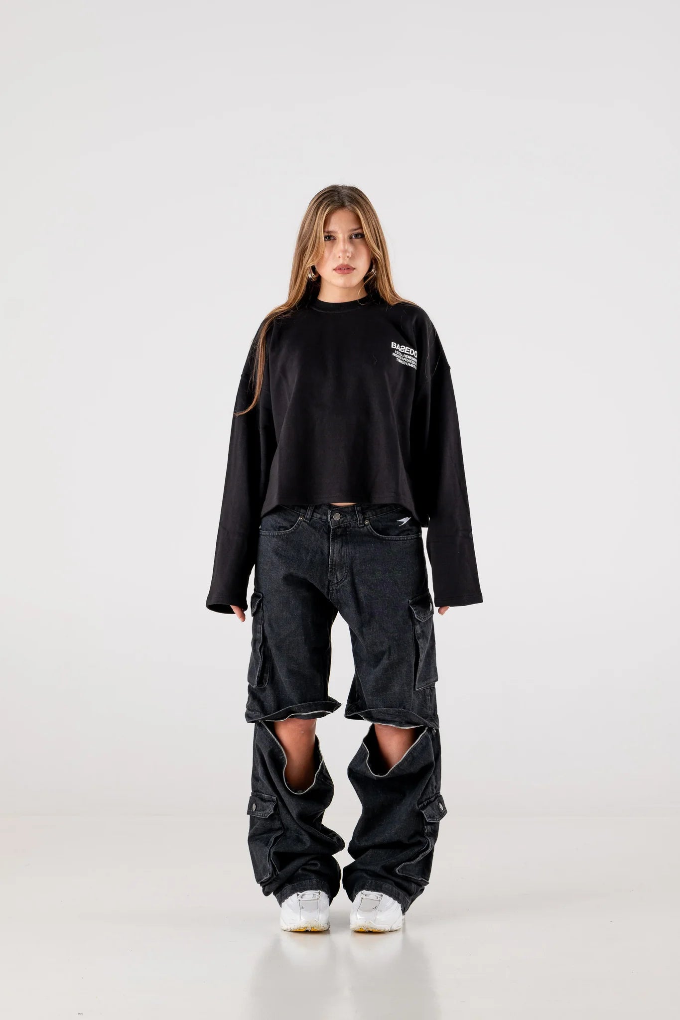 DOUBLE DENIM CARGO PANTS “DE LA RUE À LA RUE” BLACK