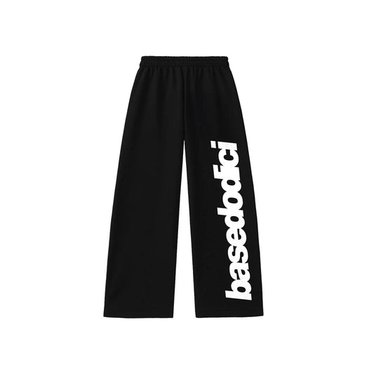 Basedodici Fleece Pants "COMFY" Vertical Logo Black/White