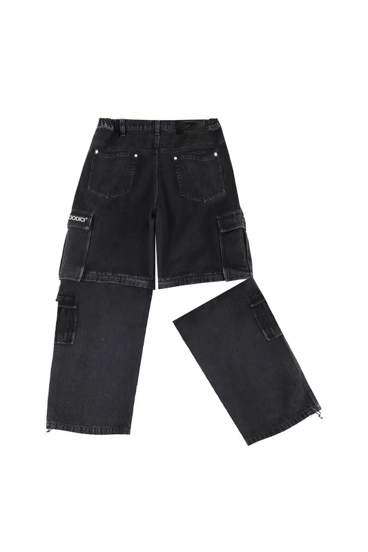 DOUBLE DENIM CARGO PANTS “DE LA RUE À LA RUE” BLACK