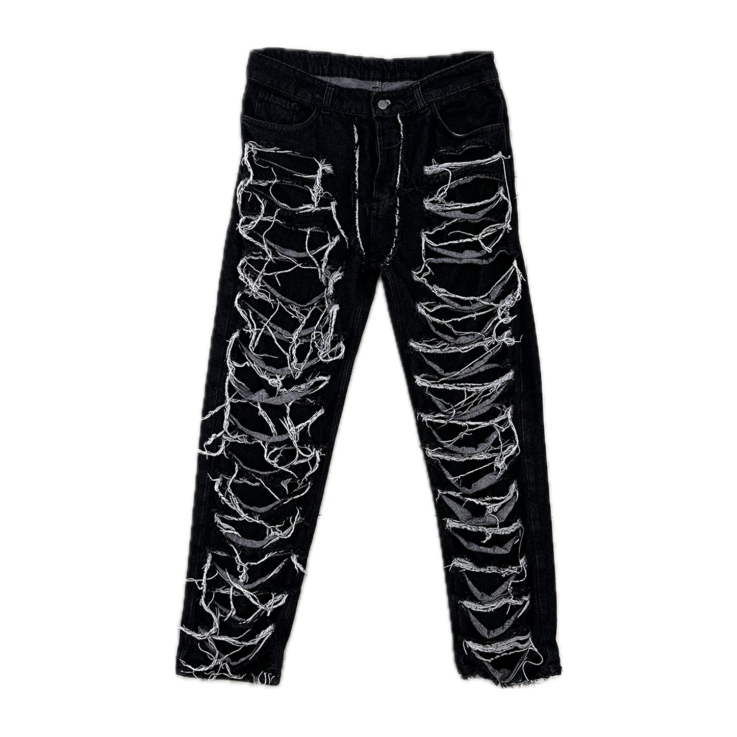 Trousers with tears